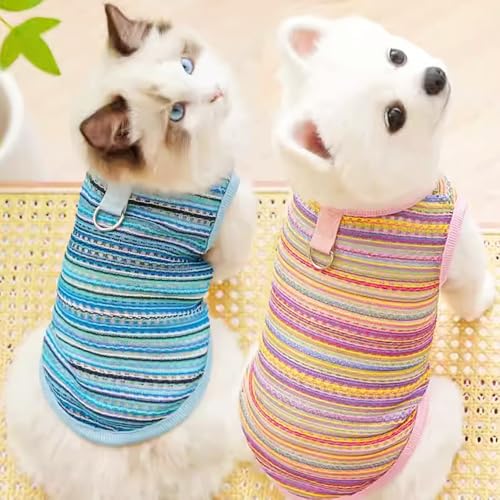JAAQUCD 2 Pack Summer Small Dog T-Shirts with Leash Ring Breathable Girl Puppy Clothes Cooling Boy Cats Outfits Sleeveless...