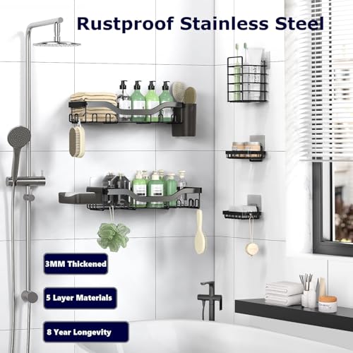 NESOMI Shower Caddy Adhesive Shower Organizer 7-Pack, Rustproof Stainless Steel Bathroom Shelves, Large Capacity No-Drill ...