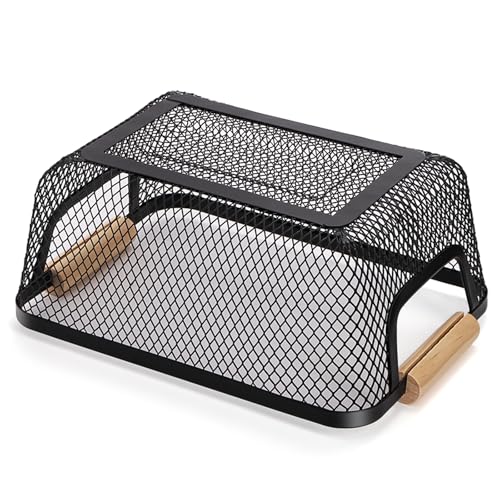 Noamus 3 Pack Metal Mesh Basket with Wooden Handle, Farmhouse Wire Steel Storage Bins, Rectangle Fruit Vegetable Organizer...