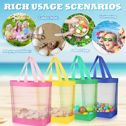 Amylove 11 x 12.9 Inche Mesh Beach Tote Bags Mini Pool Beach Bags Reusable Colorful Polyester for Travel Party Swim Toys