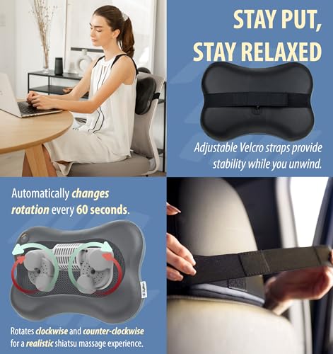 Zyllion Shiatsu Back and Neck Massager with Heat - 3D Electric Kneading Deep Tissue Massage Pillow for Muscle Pain Relief,...