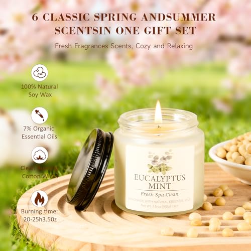 Spring Summer Scented Candles Set, Soy Candles for Home, 6 Pack Candle Gift Set - Gifts for Women Mother's Day, Aromathera...
