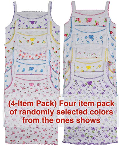 ToBeInStyle Girl's 4 Item Pack 100% Cotton Tank Tops or Spaghetti Strap Camisole Soft Undershirts