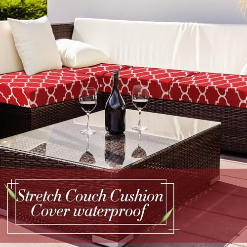 Newwiee 4 Pcs Waterproof Outdoor Cushion Covers for Patio Furniture Stretch Outdoor Couch Cushion Covers Replacement Moroc...