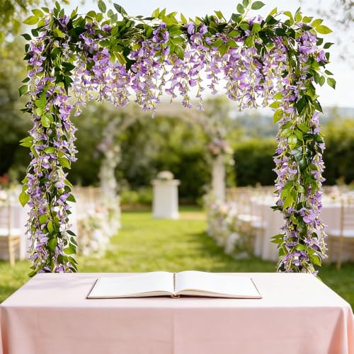 5 Pcs Purple Wisteria Garland Artificial Flower Arch Floral Garland Decor Fake Hanging Flowers for Wedding Arch