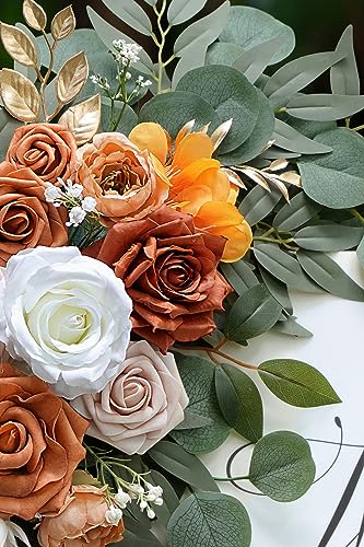 Olalaka Artificial Flower Swag Set of 2 for Wedding Welcome Signs Floral Decorations, Burnt Orange Wedding Arch Flowers fo...