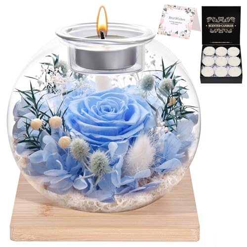 NERCHVO Preserved Rose in Glass Dome with Scented Candles, Romantic Gift for Women, Birthday for Girlfriend, Wife, Mom