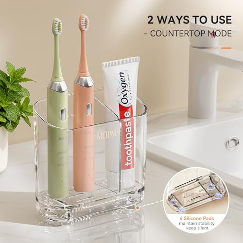 Toothbrush Holders with Drainage for Bathroom Countertop Organizer, 2 Slots Electric Toothbrush Holder Wall-Mount with Div...