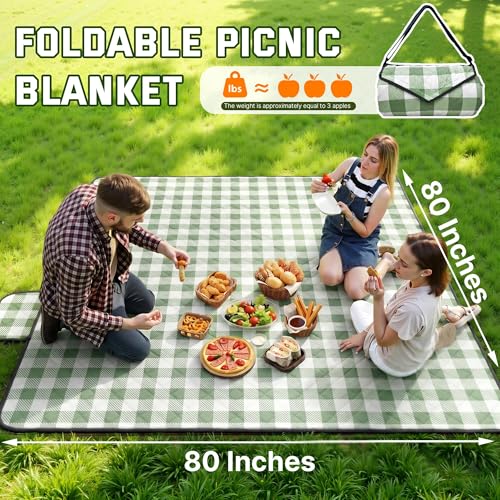 TigeJoy Extra Large Picnic Blanket Waterproof Foldable 80''x80'', Outdoor Picnic Mat Beach Blanket Sandproof for Park, Gra...