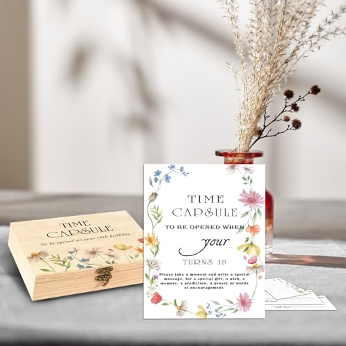 DEANHOT Floral Time Capsule Set, with 50 Message Cards and Floral 1 Time Capsule Sign Box, Baby Memorial Time Capsule Box,...