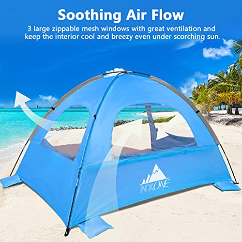 NXONE Beach Tent Sun Shelter with UPF 50+ UV Protection, Lightweight Easy Setup Portable Beach Canopy for Family, Large Sp...
