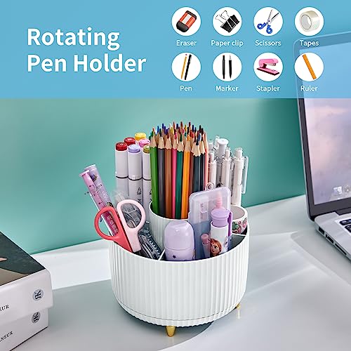 Marbrasse Desk Organizer, 360-Degree Rotating Pen Holder, Desk Organizers and Accessories with 5 Compartments Pencil Holde...