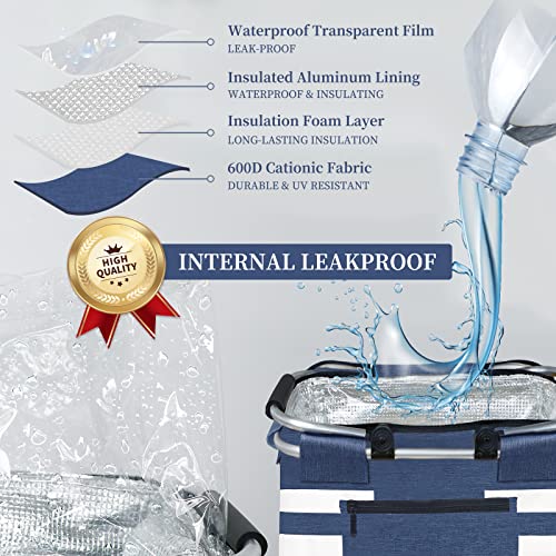 KEFOMOL Insulated Picnic Basket,Leak-Proof Collapsible Cooler Bag,26L Grocery Basket with Lid,2 Sturdy Handles,Storage Bas...