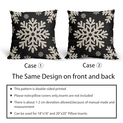 Sivirary Black Christmas Pillow Covers 18x18 Inch Set of 2, Xmas Snowflakes Rustic Winter Themed Decorative Throw Pillow C...