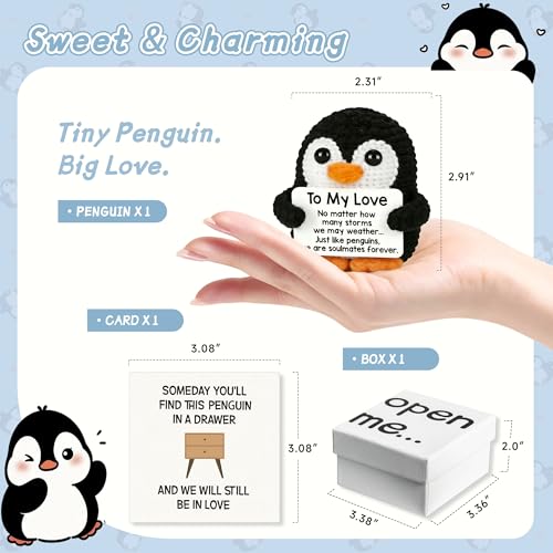 ZENLIV Gifts for Him Her Boyfriend Girlfriend, to My Love Handmade Crochet Penguin with Open Me Box, Anniversary Birthday ...