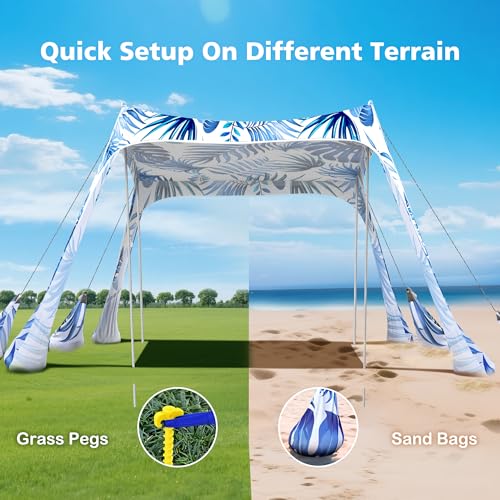 2PM SPORTS Beach Tent Sun Shelter 10x10 FT - UPF 50+ UV Protection, 8 Sandbags, Easy Setup, Portable Beach Shade Canopy fo...