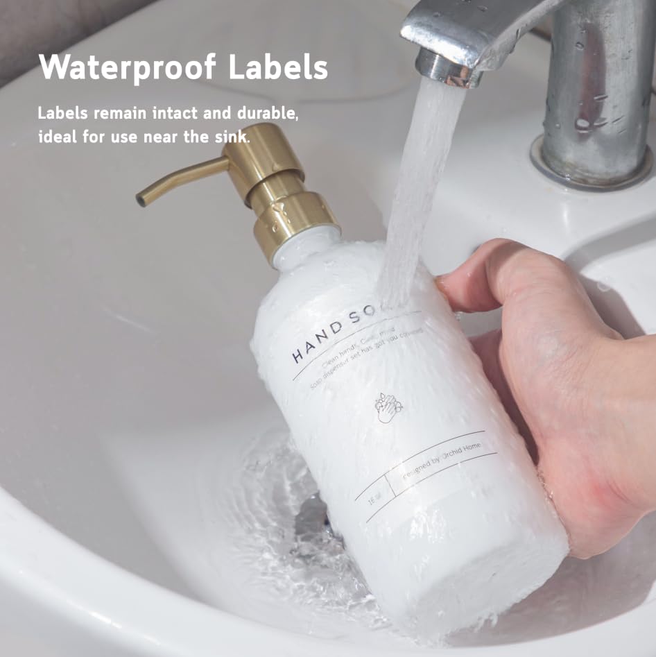 [Luxury] Kitchen Soap Dispenser Set - 16OZ White Glass Bottle, Stainless Steel Pump, Instant Dry Tray, Waterproof Labels, ...