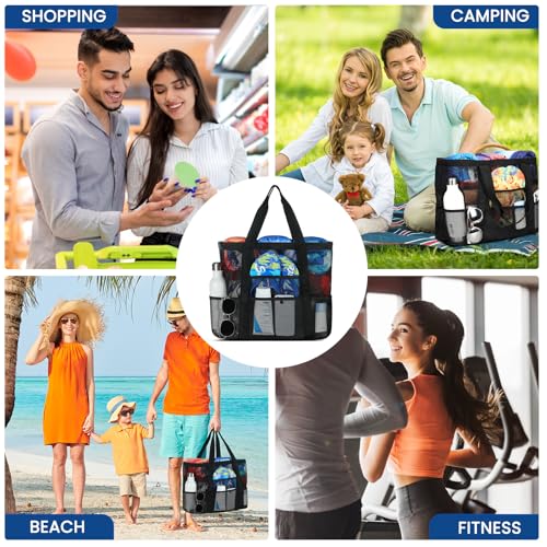 Ymomode Beach Bag - Mesh Beach Bag Large 8 Pockets, Beach Tote Bag Beach Essentials for Vacation Must Haves