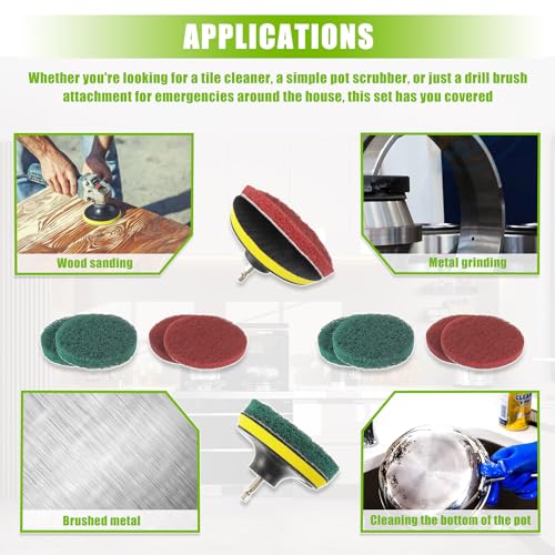 EPLZON 4 Inch Scrub Drill Brush Power Scouring Pads Household Cleaning Set for Kitchen Bathroom 4 Red Pads 4 Green Pads 1 ...