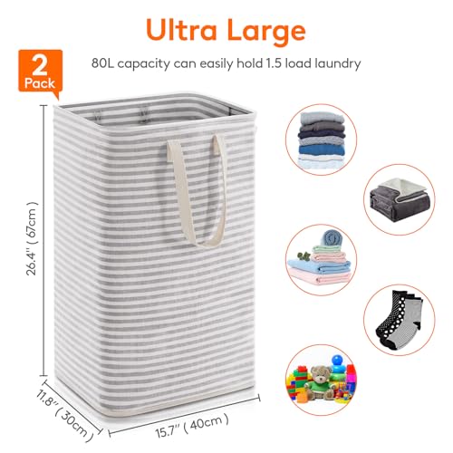 Lifewit 2 Pack Laundry Basket 80L Each, Collapsible Clothes Hamper with Reinforced Handles, Freestanding Waterproof Design...