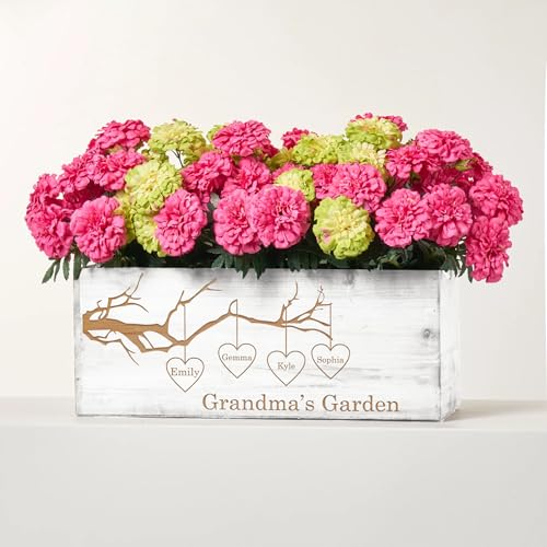 MYETCHEY Personalized Wooden Planter Box for Mom – Custom Engraved Flower Pot, Garden Decor for Moms (Wood Branch)