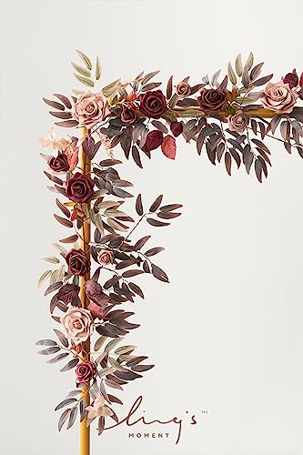 Ling's Moment 5FT Burgundy Artificial Flower Garland Maroon Rose Floral Garland Arch Flowers Vine for Wedding Party Backdr...