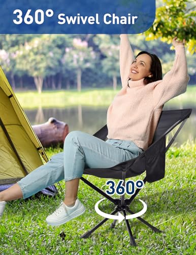 Docusvect Swivel Portable Camping Chair for Adults, Fast Setup, Lightweight & Small Folding Chair with Cup Holder, Side Po...