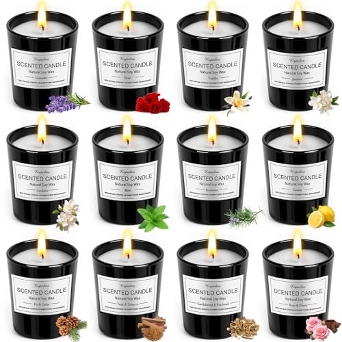 12 Pack Scented Candles Gifts Set for Women and Men, Candles for Home Scented, Natural Soy Wax 180H Long Burning, Aromathe...