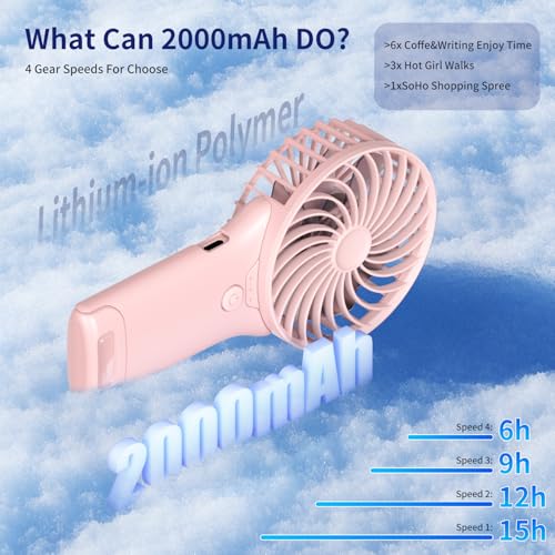 ZipVorb Portable Mini Fan with Mirror, USB Rechargeable, Pocket 4-Speed Cooling, Up to 15 Hours, Compact Handheld Fan for ...