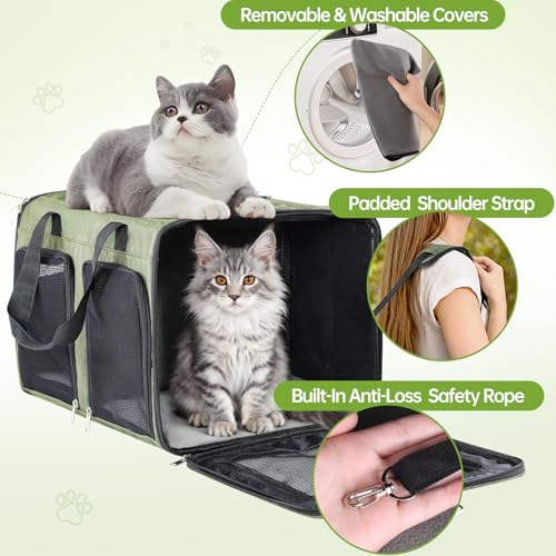 TOYSBOOM Cat Carrier for 2 Cats - Double Pet Carrier Extra Large, Dual Cabin Multi Cat Travel Carrier with Removable Divid...