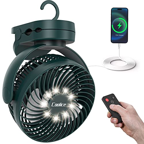 Camping Fan with Remote Control - 12000mAh Rechargeable Battery Powered Fan, Camping Fans for Tents with LED light & Hangi...