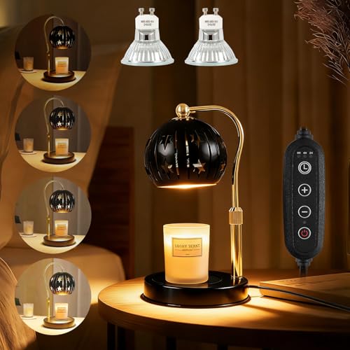 Electric Candle Warmer Lamp with Timer & Dimmer for Bedroom（Candle Not Included, Height Adjustable Candle Warmer with 2 Bu...