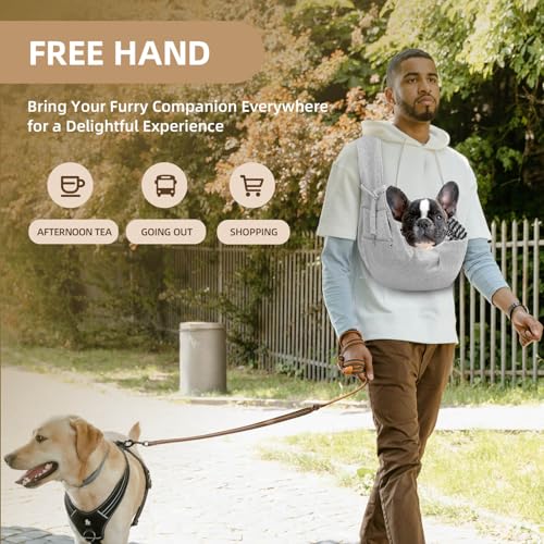 Adjustable Dog Carrier Sling - Hand-Free Dog Carriers for Small Dogs and Cats, Puppy Sling Carrier with Zipper Purse Pocke...