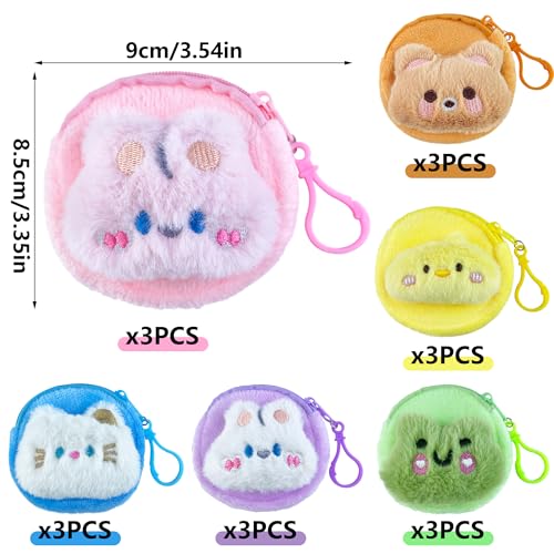 18PCS Cute Coin Purse Mini Plush Coin Pouch Animals Coin Purse with Keychain Colorful Small Change Purse Zippered Coin Pou...