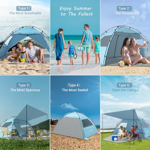 Elegear CumbreX™ Beach Tent Sun Shelter with Canopy, 4-5 Person Pop Up Beach Tent, Easy Setup UPF 50+ UV Protection Portab...