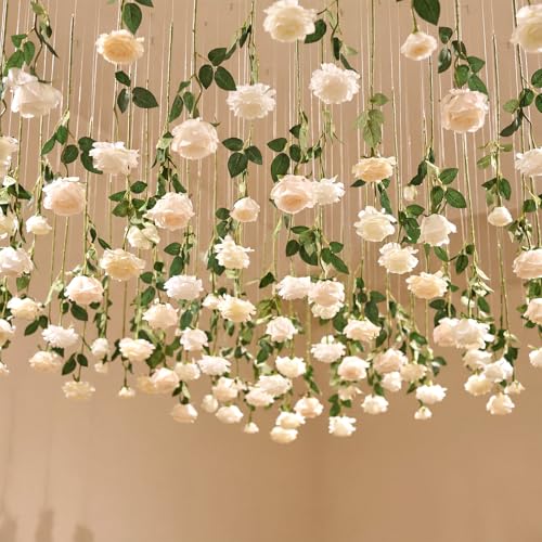 Lyrow 60 Pack Artificial Flower Hanging Flowers Ornament Floating Garland Ceiling Rose Strings for Wedding Anniversary Eng...