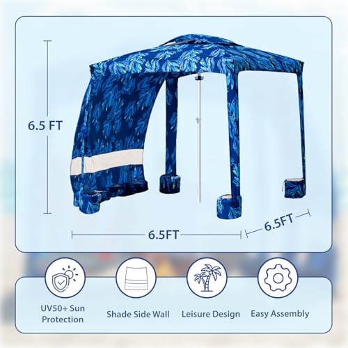 AMMSUN Beach Cabana, 6.5'×6.5' Beach Canopy, Easy Set up and Take Down, Cabana Tent with Sand Pockets, Instant Sun Shade w...