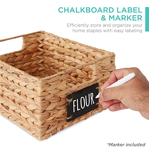 Best Choice Products Set of 4 9x12in Water Hyacinth Pantry Baskets, Woven Organizers w/Chalkboard Label, Chalk Marker - Na...