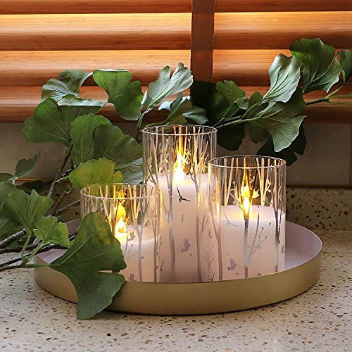 Rhytsing Birch Design Glass Battery Operated LED Candles with Timer, Flameless Pillar Candles Spring & Summer Decor- Inclu...