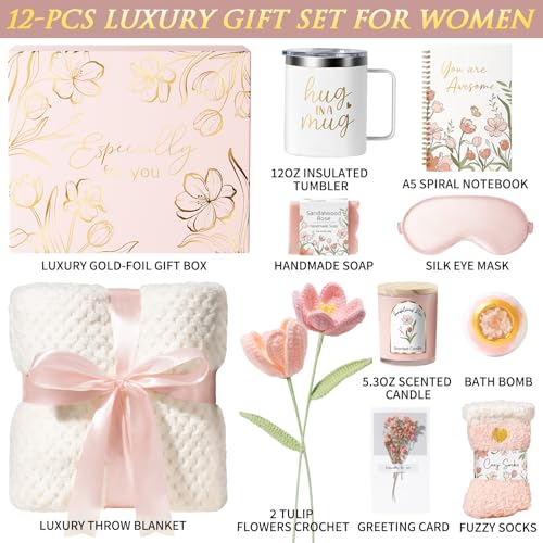 Mothers Day Birthday Gifts for Women Self Care Package, Get Well Soon Gift Baskets for Women Spa Gifts Set, Unique Thinkin...