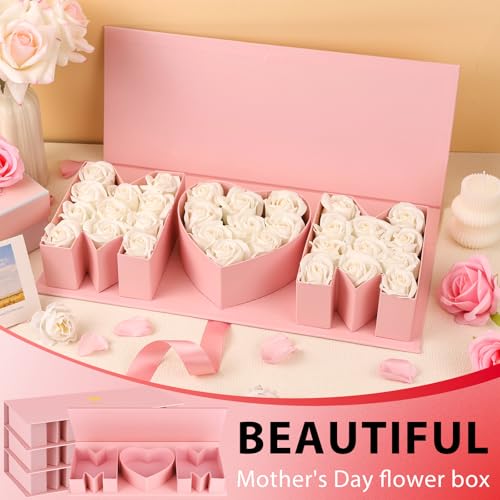 PYQTH 4 Pack Empty Flower Gift Box for Mom, Mothers Day Mom Box for Flowers Thicker Letter Shaped Gift Boxes Fillable Choc...