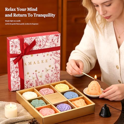 AMALEE 8-Pack Novelty Scented Candles Gift Set - Unique Shaped Artistic Aromatherapy Candles, Natural Soy Wax with Wooden ...