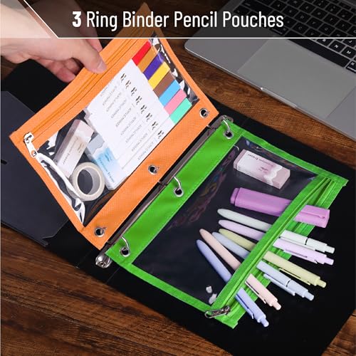 Mr. Pen Pencil Pouch Set, 5 Pack, Clear Zipper Pencil Pouches for 3 Ring Binder, Multicolor