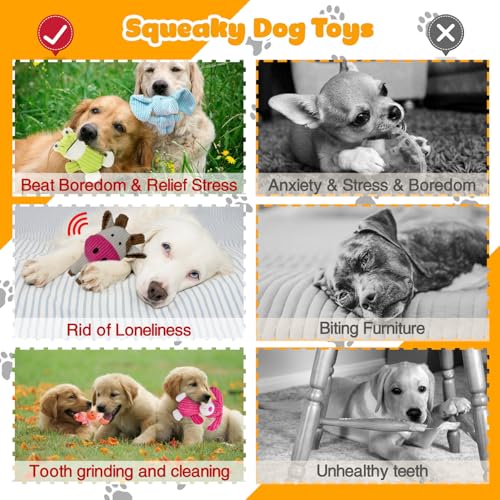 MRSOHRET 5 Pack Squeaky Dog Toys, Tough Stuffed Plush Puppy Tough Chew Toys, Durable Plush Animal Dog Toy for Large Small ...