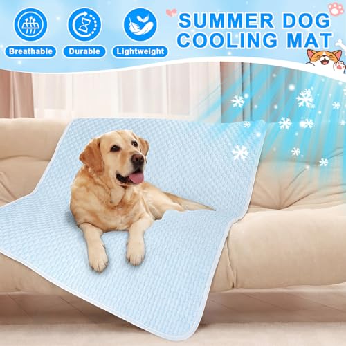Fanfanwin 4 Pack Dog Cooling Mat 39" x 28" Summer Pet Self Cooling Mat and Sleeping Pad with Storage Bag Blue White Pet Pa...