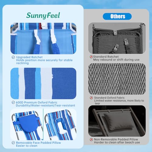 SUNNYFEEL Beach Lounge Chair, Backpack Reclining Beach Chairs Lay Flat, Sun Face Down Tanning Chair, Folding Camping Chair...
