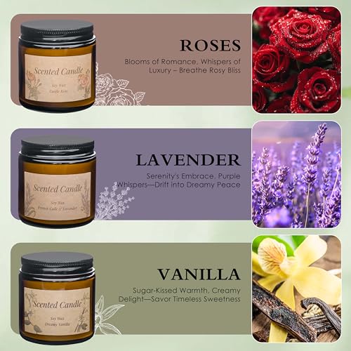 Rancco 3 Packs Scented Candles Set, Soy Candle for Home Scented, Floral Aromatherapy Jar Candles for Women & Men Ideal Gif...