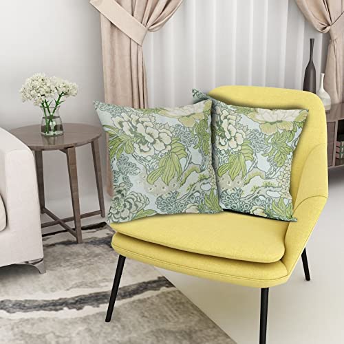 Sweetshow Spring Green Flowers Chinoiserie Pillow Covers 2 Packs 20x20 Inch Lighe Green Floral Throw Pillows Vintage Sage ...