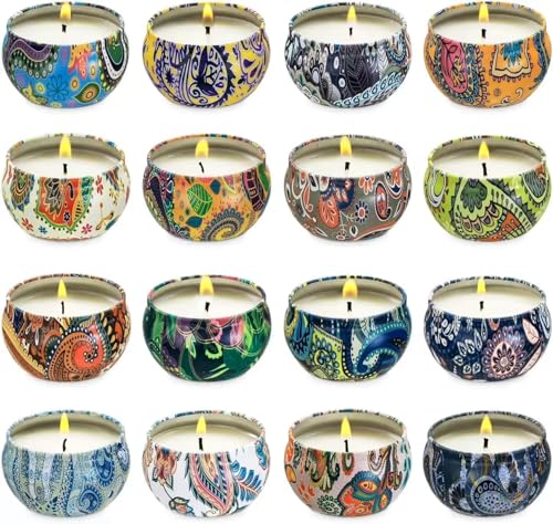 Wfmolcand 16 Scented Candles Gift,Natural Soy Wax Aromatherapy Candles,Small Portable Tin Candles Set for Mom,Women,Teache...