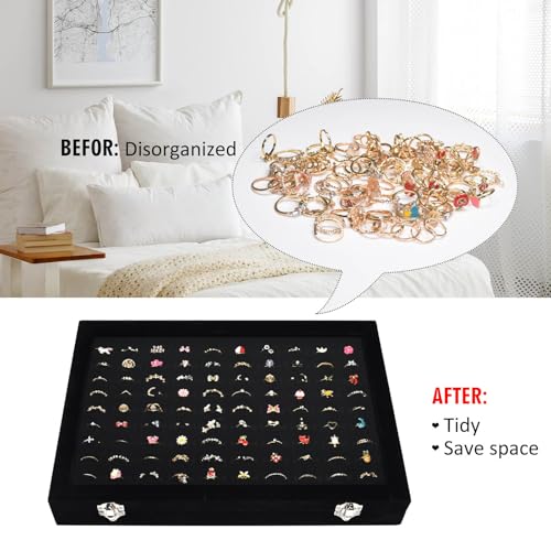Vicoter Rings Organizer Tray 100 Slot Velvet Ring Earring Storage Box TranSparent Cover Jewelry Store Ring Display Box Jew...